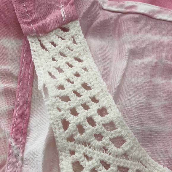 Entro Boho Lace Crochet Front Tie Dye Tank Dress in Pink & Cream Size Medium - Picture 7 of 16